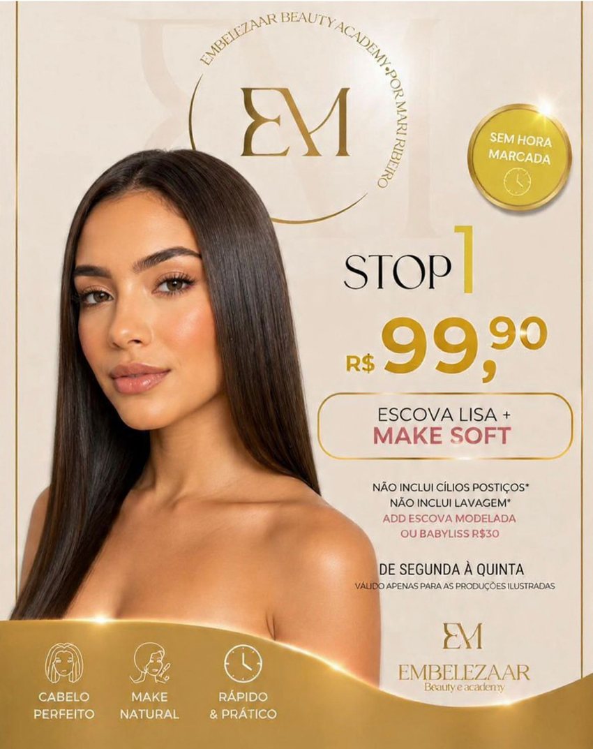 Escova lisa + Make Soft por R$ 99,90