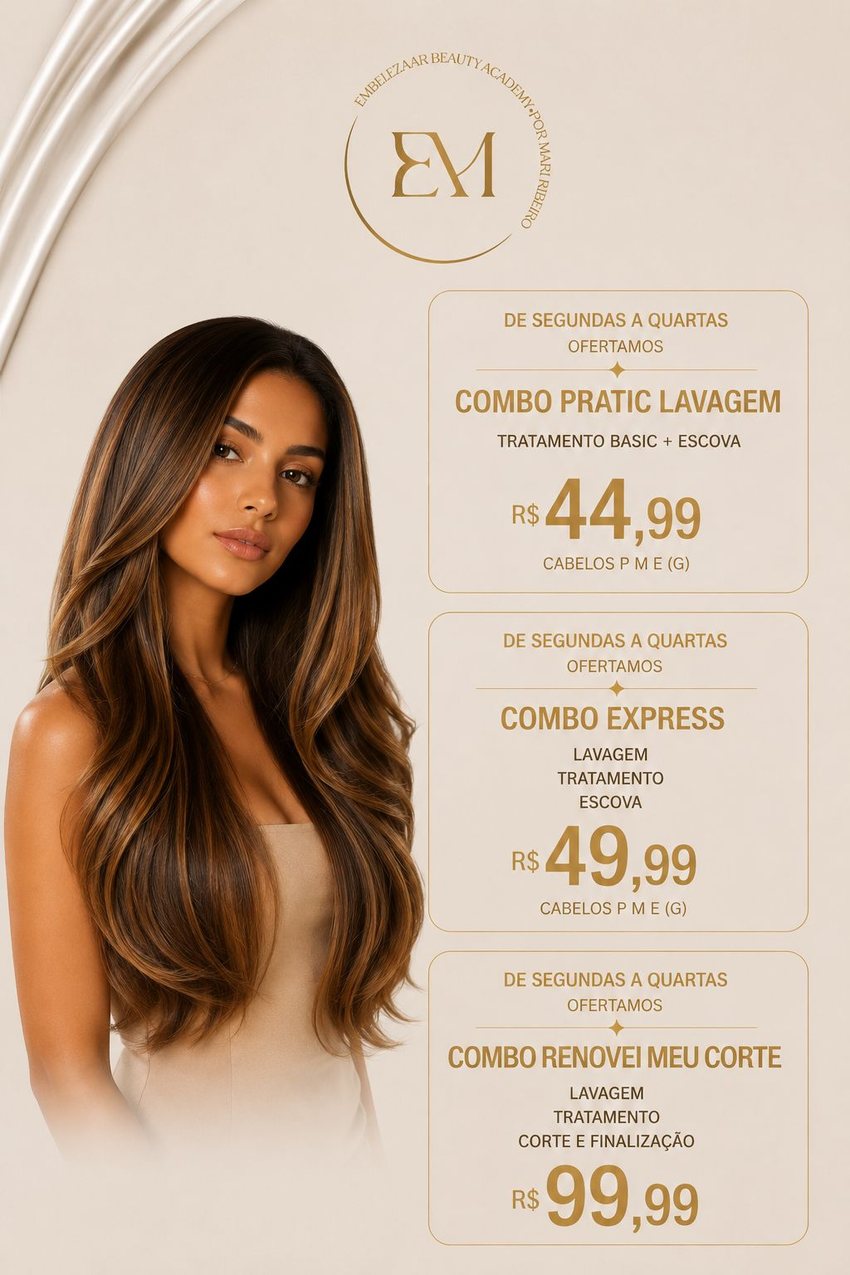 Combo Pratic Lavagem 44,99; Combo Express 49,99; Combo Renovei Meu Corte 99,99
